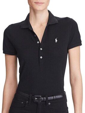 NWT Polo Ralph Lauren Women's Skinny Fit Polo Shirt Black Large L